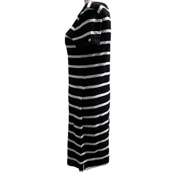 Karen Scott Size Small Elbow Sleeve Casual T Shirt Dress Black White Striped - Picture 2 of 7